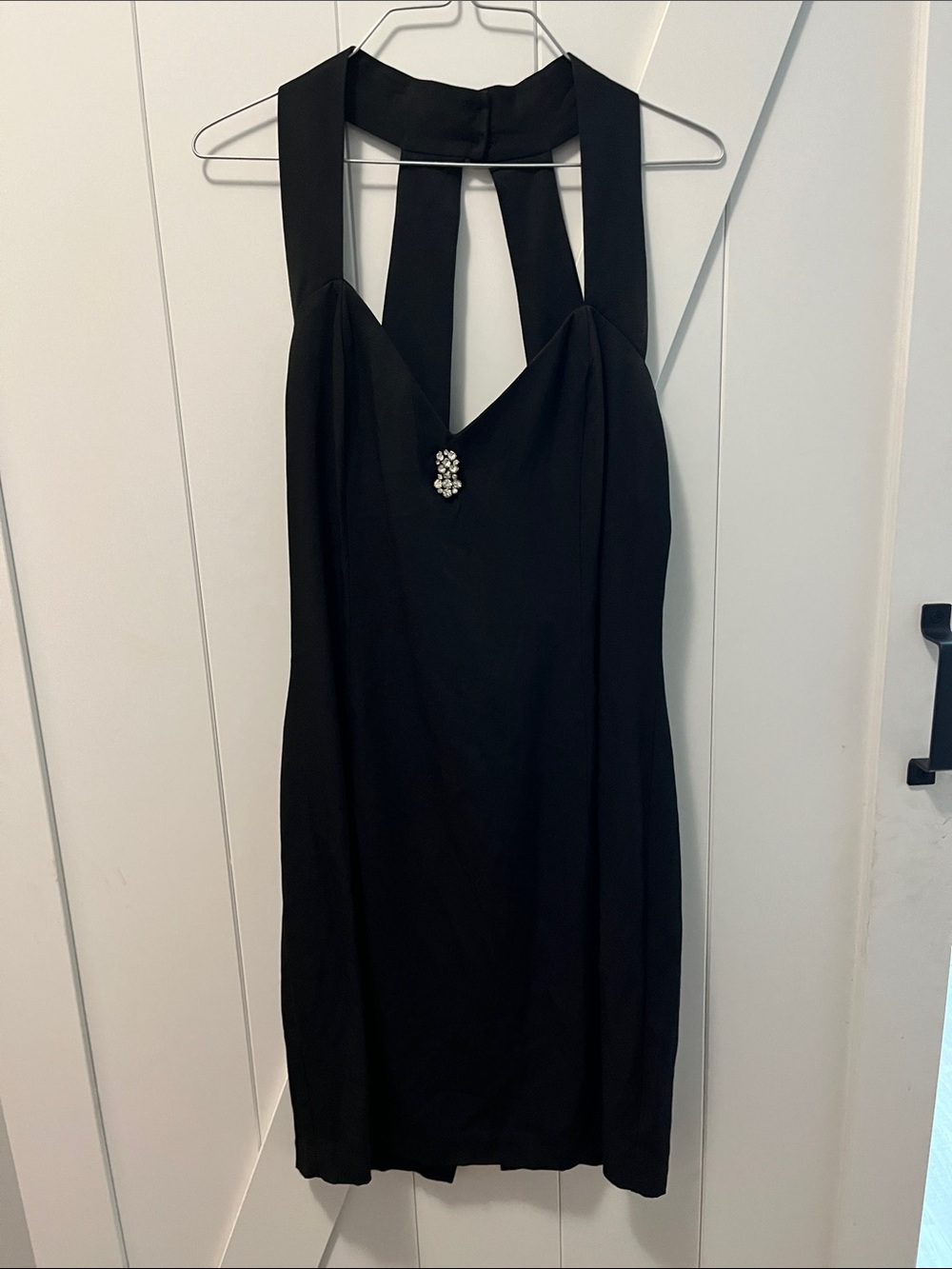 Gunne Sax Jessica McClintock Black Mini Dress with Jewel Accent Halter Straps